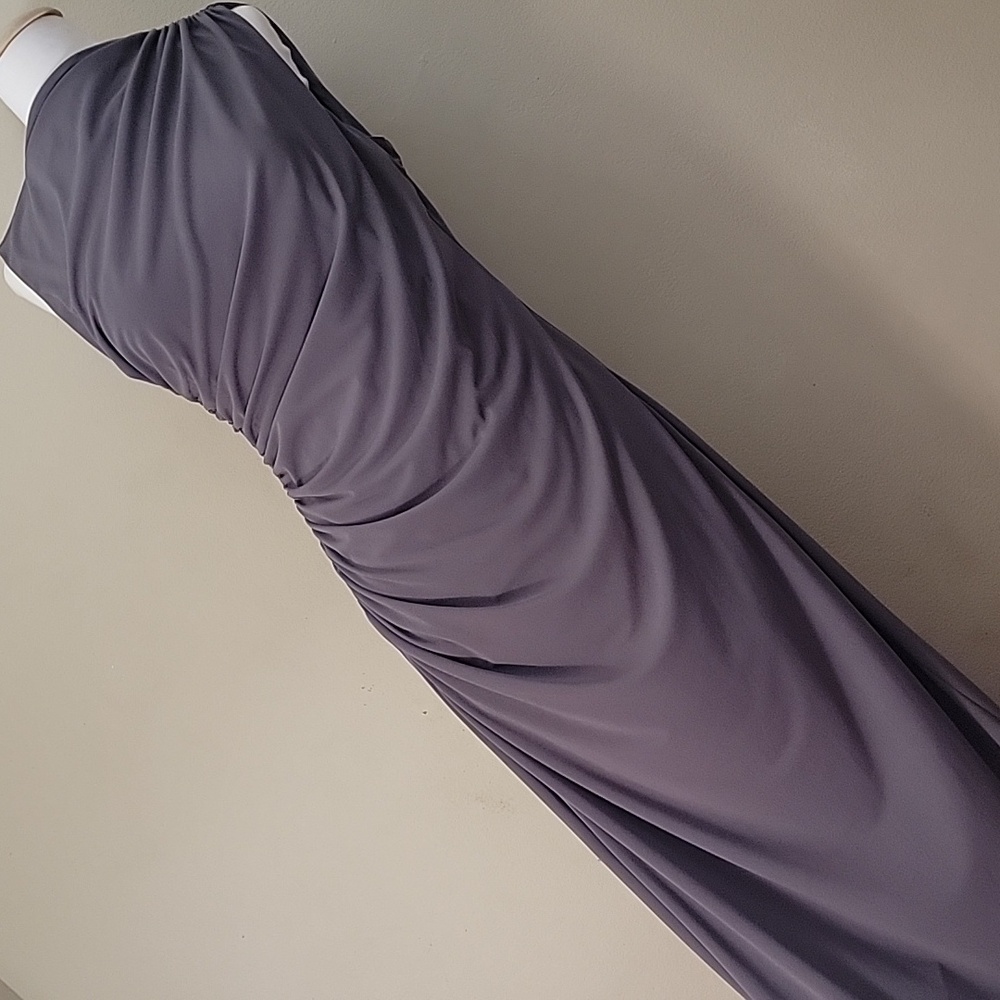 Zara Charcoal/Gray Mock Neck Ruched Draped Maxi Dress - size Large